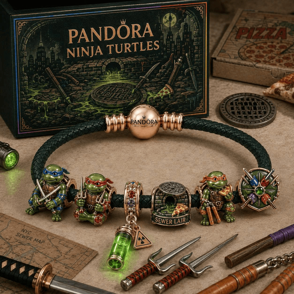 NJT round braided leather cord Charm Bracelet Set NHVH