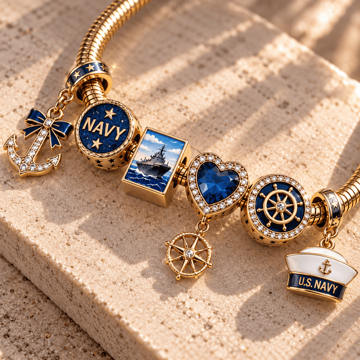 NAVY Gold Charm Bracelet Set TTN